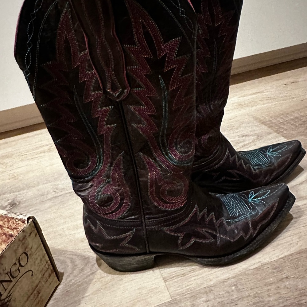 Old Gringo Boots size 9 brown with pink & teal stitching - Picture 2 of 5